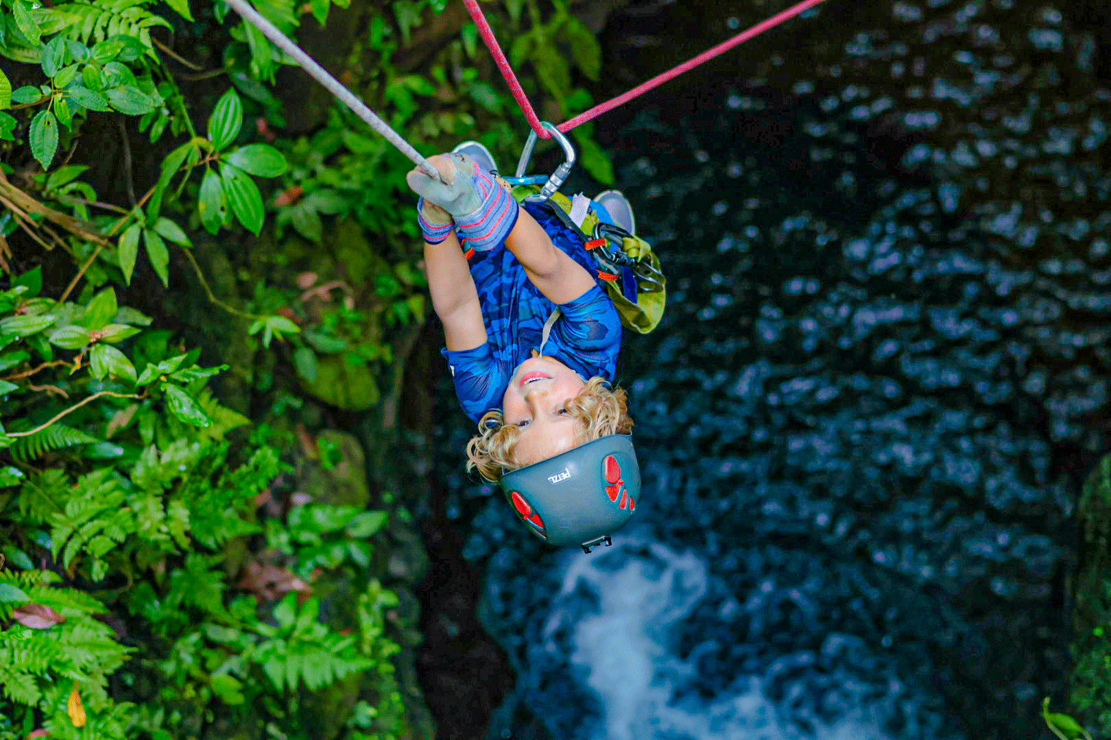 Action moment from a La Roca Canyoning tour.